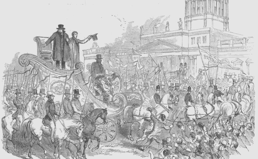 O'Connell parade in Dublin, from Illustrated London News 14 Sept 1844 p165