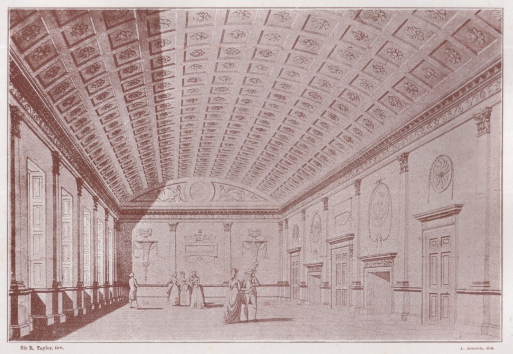 Old Exchange Building interior in 1793, from Robert Young, Old Belfast, 1896