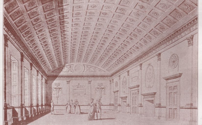 Old Exchange Building interior in 1793, from Robert Young, Old Belfast, 1896