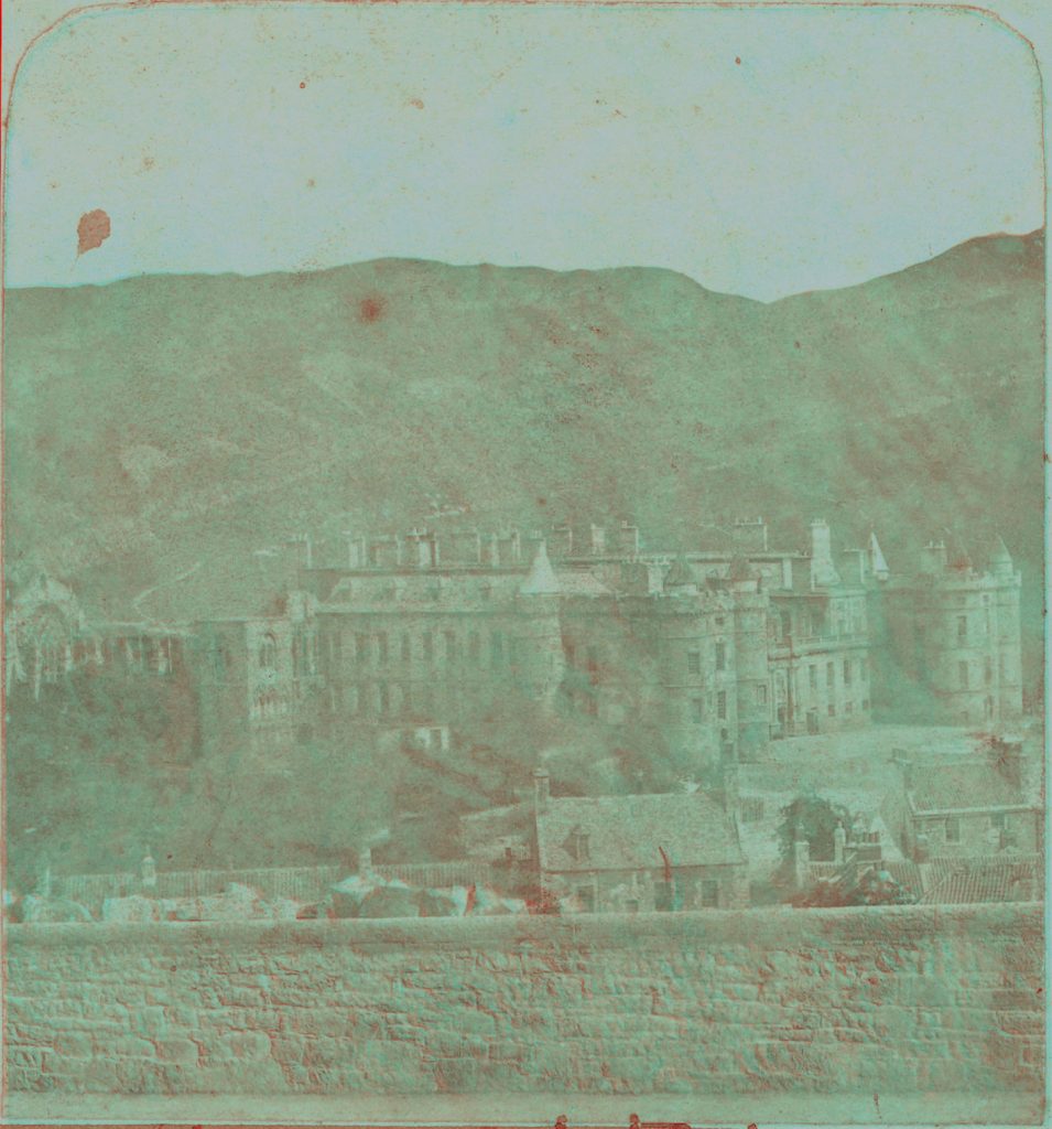 Holyrood Palace, Edinburgh. red-green anaglyph 3D image, converted from 1840s-50s Calotype stereo pair. Met Museum